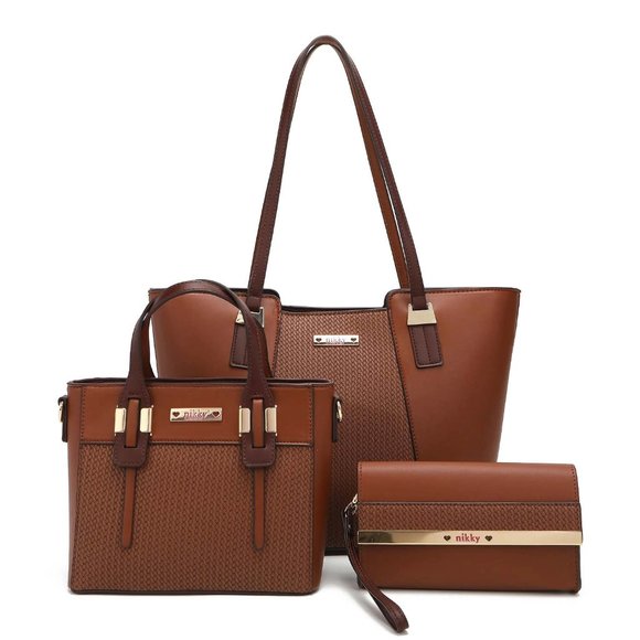 Nikky Bessie 3-Piece Shopper Bag Set NK12313 Brown - Picture 1 of 11